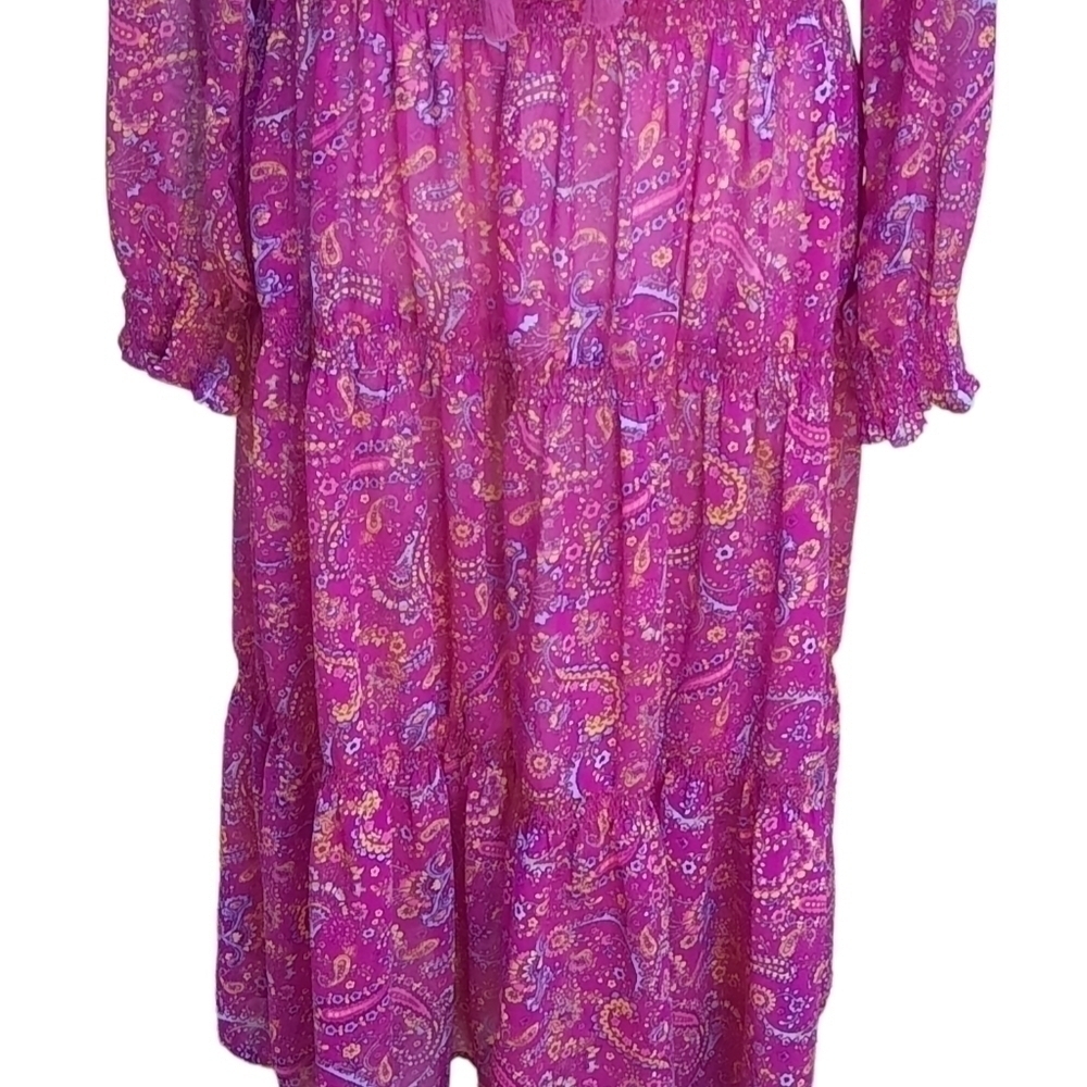 Beach Lunch Lounge Floral Midi Maxi Semi Sheer Tiered Dress Size M - Picture 4 of 7